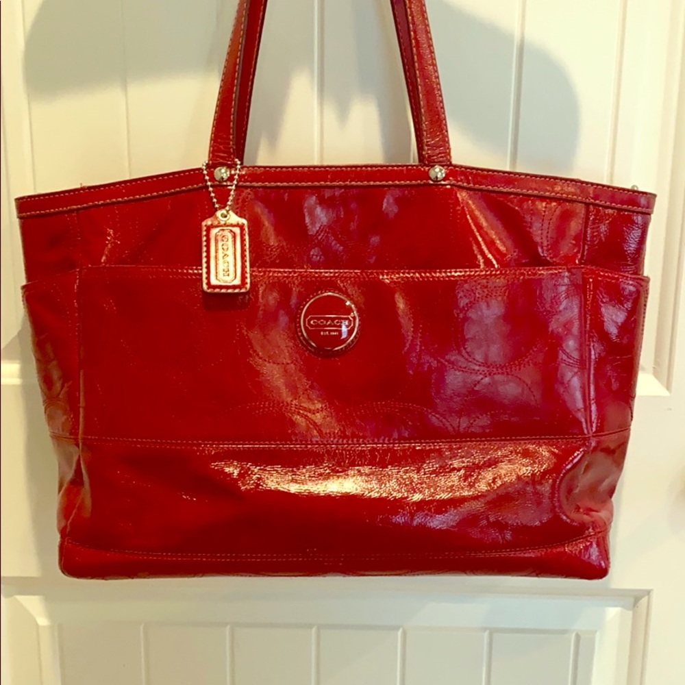 COACH Ruby Red Leather Tote Bag